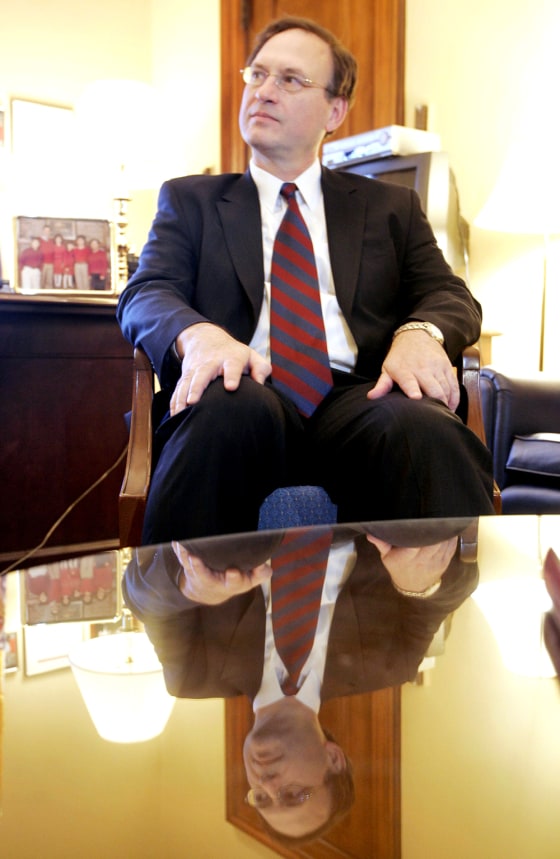 Supreme Court Associate Justice nominee Alito listens to US Sen Talent on Capitol Hill