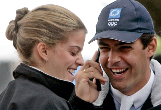 Athina Roussel Onassis smiles next to her Brazilian boyfriend Miranda Neto in Rio de Janeiro