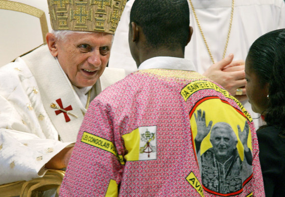 Pope Benedict XVI greets faithful from Congo as he celebrates solemn mass in Saint Peters Basilica at the Vatican