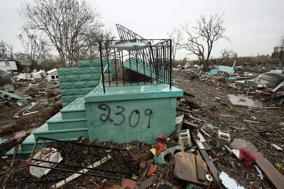Remnants of homes destroyed by Hurricane Katrina are seen in St. Bernard Parish, La. on Dec. 17, 2005. The government plans a large-scale demolition project in the area to knock down ruined houses.