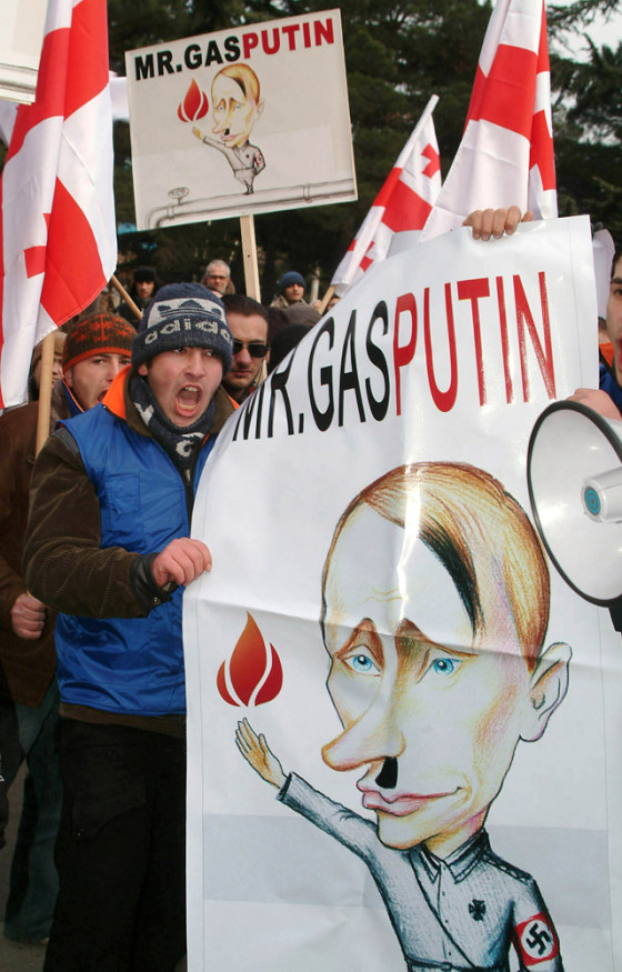 Georgians hold a protest in front of Russian embassy in Tbilisi