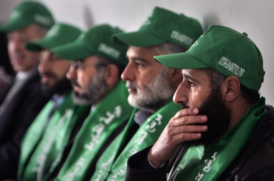 Members of Hamas, an Islamic group that has called for the destruction of Israel, attend a rally in the southern West Bank town of Idna on Jan. 11.