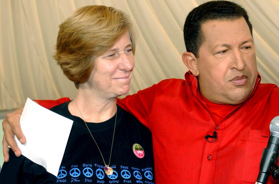 U.S. activist Cindy Sheehan meets Venezuelan President Chavez during his weekly broadcast 'Alo Presidente'