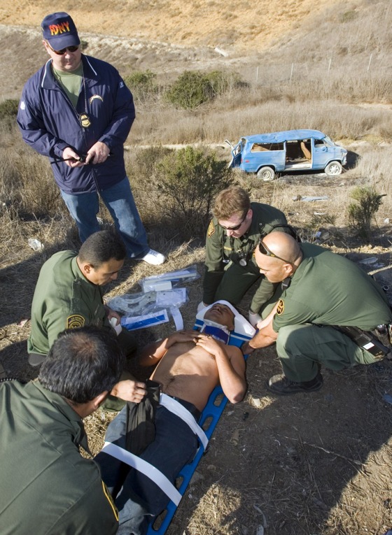 US Border Patrol agents treat suspected illegal immigrant that was in van in San Diego