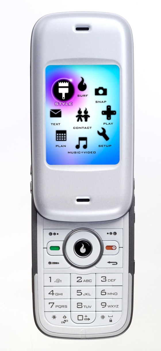 The Kickflip phone, one of the two MySpace phones, is shown in this undated handout image from Helio.