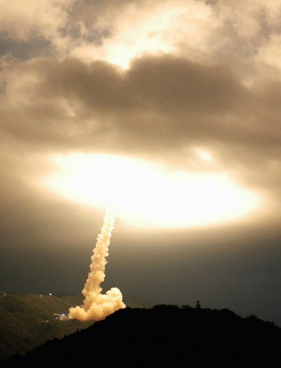 Japanese M-5 rocket soars into the sky from Uchinoura Space Center in southwestern Japan