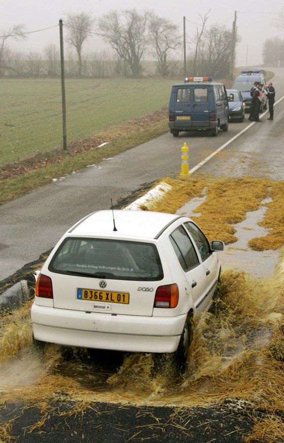 French gendarmes man checkpoint near Versailleux