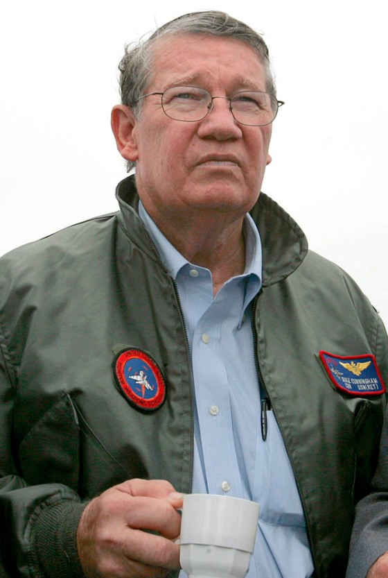 File photo of US congressmen Cunningham standing onboard US Navy's Sea Fighter in San Diego