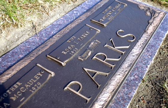 Grave marker for civil rights pioneer Rosa Parks sits in its spot at cemetery in Detroit