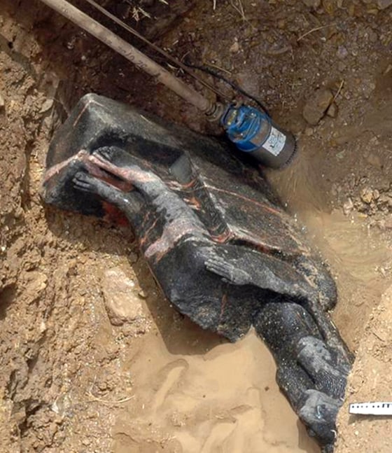 Undated photo of ancient Pharaonic statue in newly discovered pit in Luxor