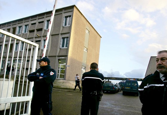 Police guard entrance of Colbert de Torcy highschool where jobless teacher took hostages in Sable-sur-Sarthe