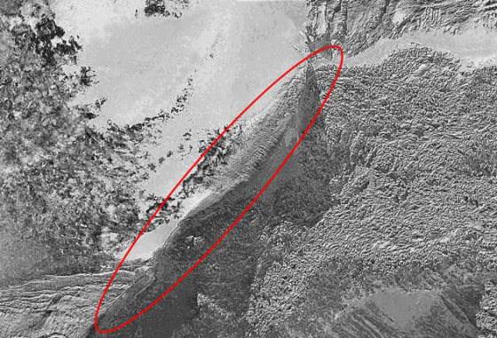The red ellipse marks the location of the "Ararat anomaly" on the northwest corner of Mount Ararat in Turkey. For more than a decade, veteran national security analyst Porcher Taylor has been looking into whether the feature might be the remains of a giant ancient vessel.