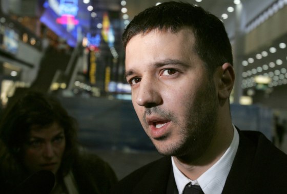 Marco Milosevic, son of former Yugoslav leader Slobodan Milosevic, speaks at Sheremetyevo airport on his departure from Moscow