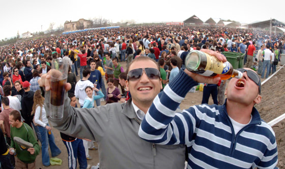 Teenagers drink during macrobotellon drinking session in Granada southern Spain