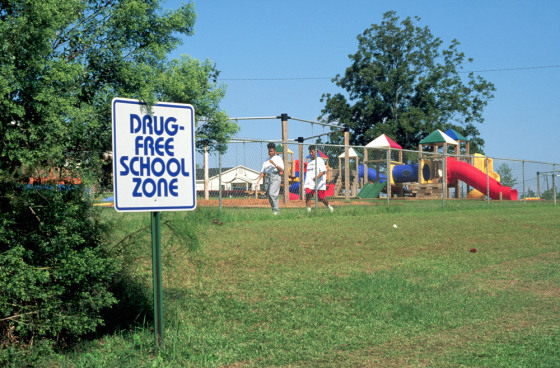 Drug-Free School Zone Sign near Playground