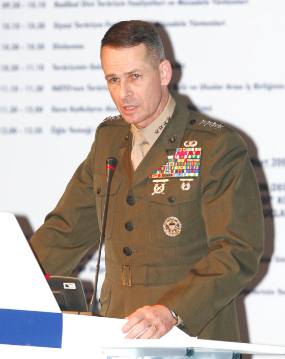 U.S. Marine Gen. Peter Pace, the chairman of the Joint Chiefs of Staff, addresses the Global Terrorism and International Cooperation Symposium in Ankara, Turkey, on Friday.