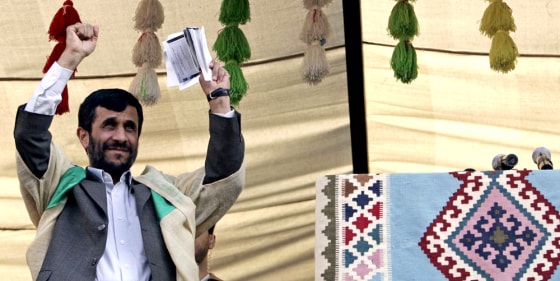 Iranian President Mahmoud Ahmadinejad arrives in the city of Yasouj to deliver a speech on Sunday. Even hardliners are warning against the country's recent turn to the right.