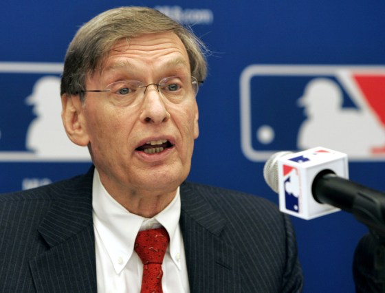 Commissioner Selig speaks at a news conference held by Major League Baseball in New York City