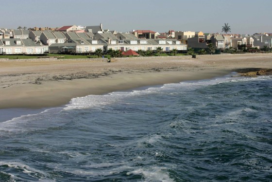 General view of beach in front of Burning Shore beach lodge that Jolie and Pitt are staying at in Longbeach, Namibia