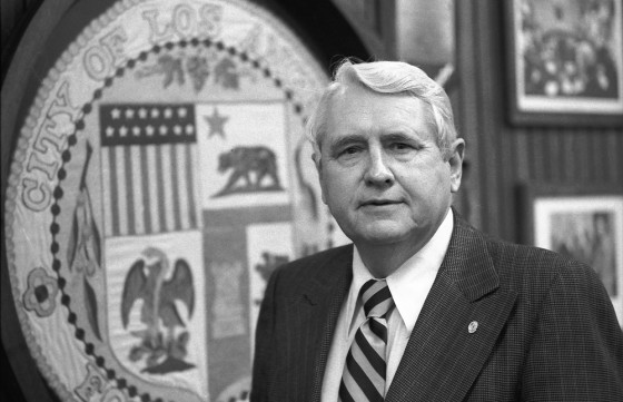 Los Angeles Police Chief Ed Davis is photographed in his office at police headquarters in 1975. The former Los Angeles police chief and state senator died at 89. 