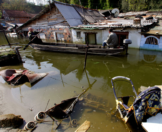 Flooding along the Danube River includes this neighborhood just outside Belgrade, Serbia, seen here on Monday.