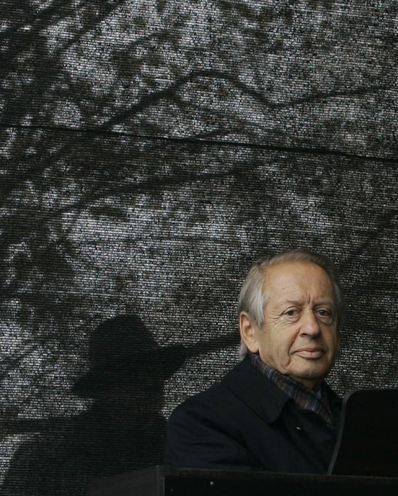 President of the Jewish community in Germany Spiegel sits on a bench as he attends the laying of the foundation stone of a synagogue in Bochum