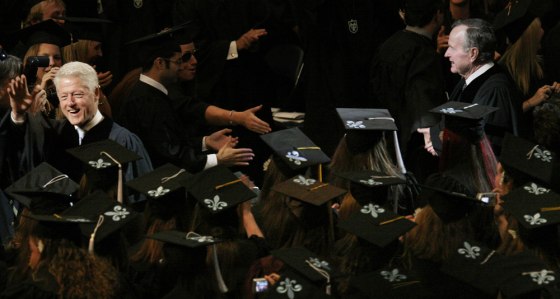 Former US Presidents Bush and Clinton attend commencement ceremony for Tulane University students in New Orleans