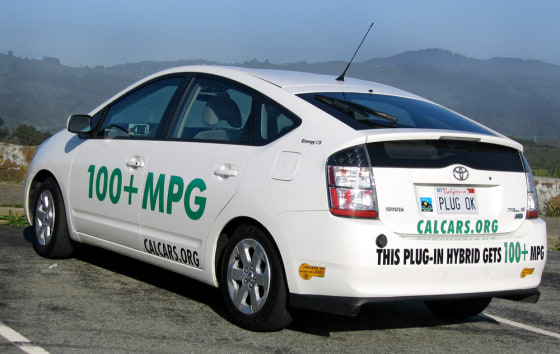 This Toyota Prius was modified by a group called CalCars to run as a plug-in hybrid.