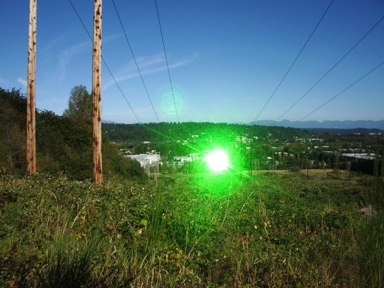 B.E. Meyers, the company that makes a laser used by U.S. troops in Iraq, said this photo shows the green beam from 330 yards away.