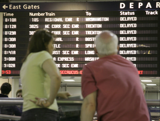 Amtrak departures were delayed across the Northeast Thursday, including routes shown here at New York's Pennsylvania Station.
