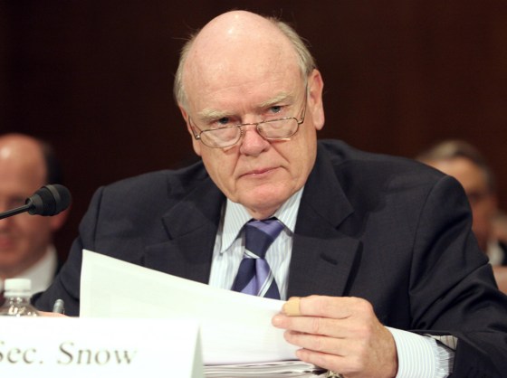 US Treasury Secretary John Snow peers ov