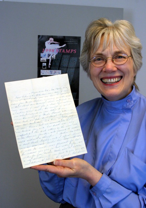 Stamp collector May Day Taylor tracked down this 1847 letter between James Wallace Hooff and Jannett Hooff Brown which was sent in an envelope bearing a rare $1 million stamp called the Alexandria Blue Boy.