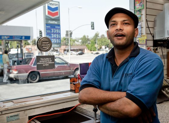 "Everyone is suffering at the same time," says Sam Shirazie, a clerk at a Chevron station in Los Angeles. "If I could help to reduce that pain, I would."