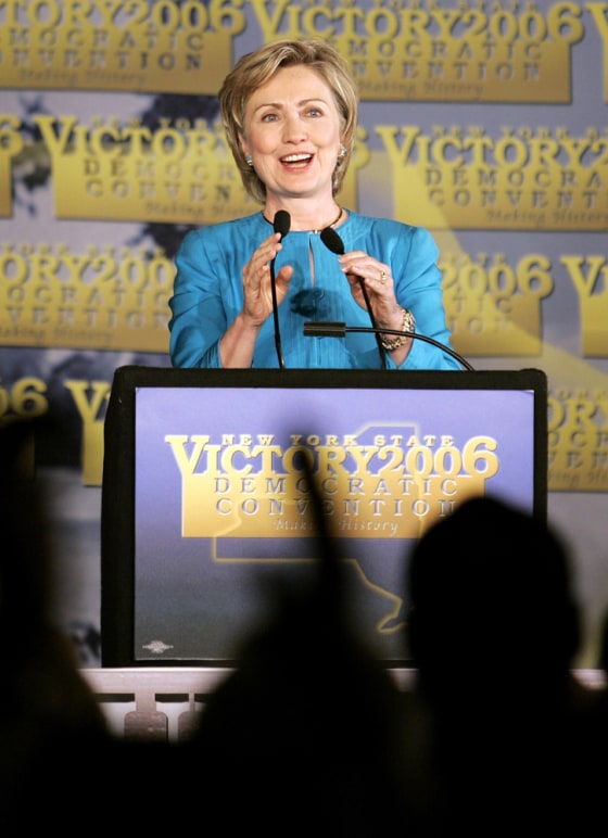 US Sen Hillary Clinton gives her acceptance speech after being endorsed for Senate in Buffalo