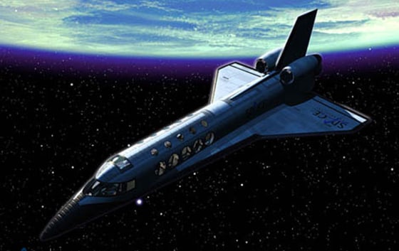 This is one of Space Adventures' early concepts for a suborbital spaceship. Space Launch Corp., a newly acquired subsidiary, may have other ideas.