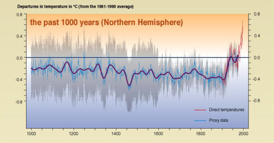 This graphic, published in 2001 by the U.N.-backed Intergovernmental Panel on Climate Change, has been dubbed the "hockey stick" chart due to its shape.