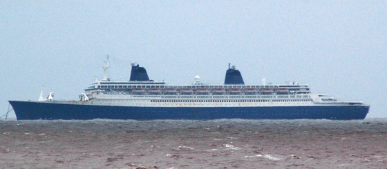 Former cruise liner S. S. Norway is berthed 73 nautical miles off Alang