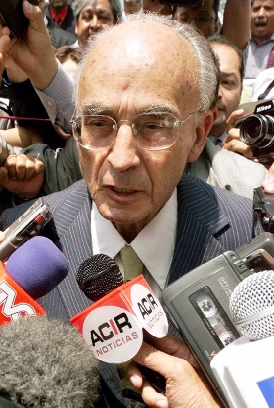 File photo of former Mexican president Echeverria speaking to media in Mexico City