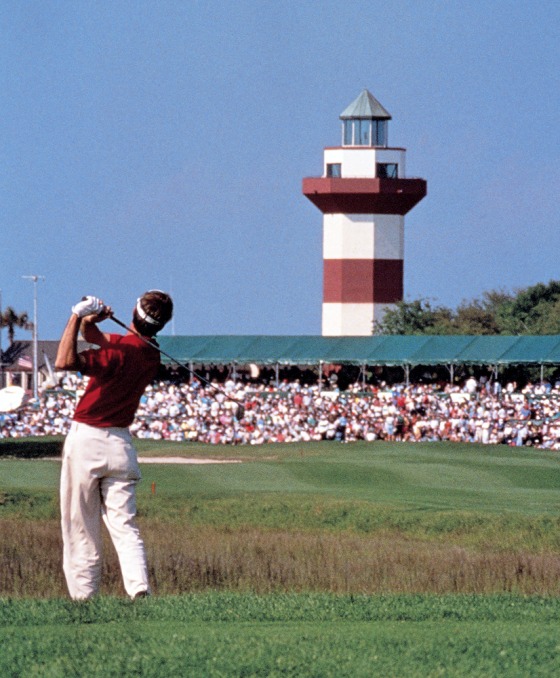 A golfer competes in a tournament at Harbour Town Golf Course on Hilton Head Island, S.C.