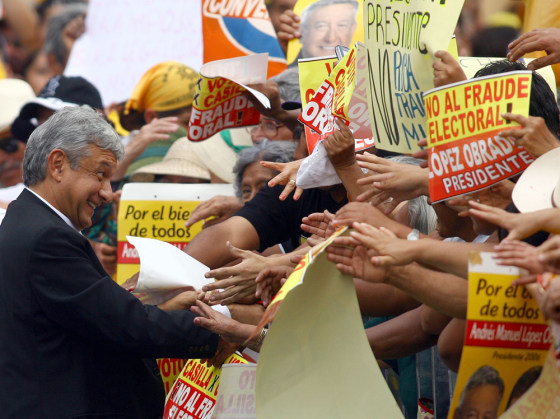 Andres Manuel Lopez Obrador attends a rally to protest election results