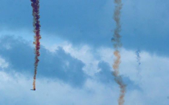India's Geosynchronous Satellite Launch Vehicle spins out of control after taking off from the Satish Dhawan Space Center in Sriharikota on Monday. The rocket veered off course after takeoff, scuttling the launch of an Indian satellite that was to be used for broadcasting television signals and transmitting data.
