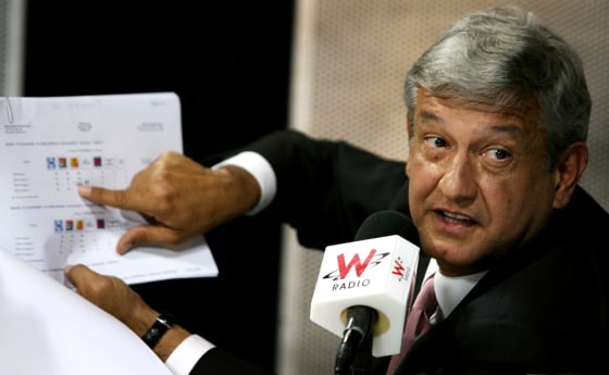 Obrador presidential candidate for PRD speaks during a TV and radio program in Mexico CIty