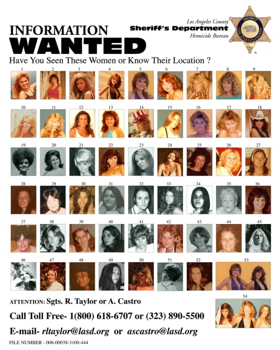 The Los Angeles County Sheriff's Department released this poster of women photographed by convicted murderer William Richard Bradford.