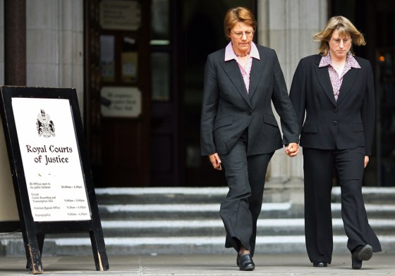 Lesbian couple Wilkinson and Kitzinger leave High Court in London