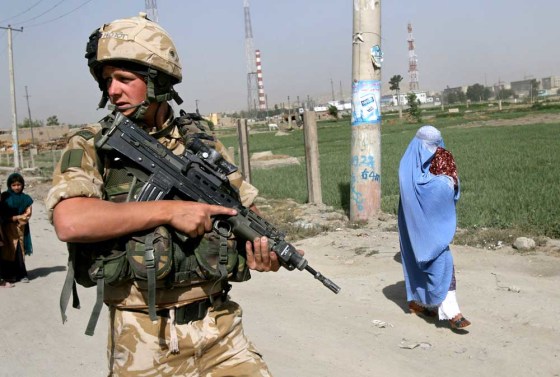 A British soldier, from NATO, patrols in Kabul, Afghanistan, on Thursday. NATO's expanding security and development mission in Afghanistan is the alliance's most challenging since the end of the Cold War, a NATO spokesman said.