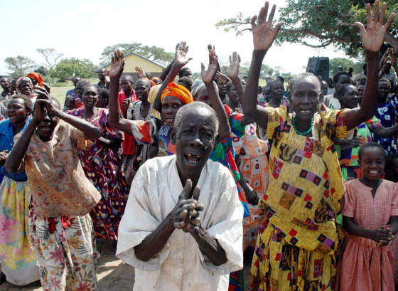 People at the Ngariam Internally Displaced Persons Camp, 217 miles northeast of Kampala, on Tuesday. Some of them may go back home soon since a cease-fire aimed at ending one of the world's most brutal wars went into effect on Tuesday.