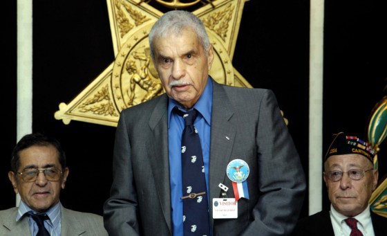 Marine veteran Guy Gabaldon speaks about his war experiences Sept. 15, 2004, at a Pentagon ceremony honoring Hispanic World War II veterans.