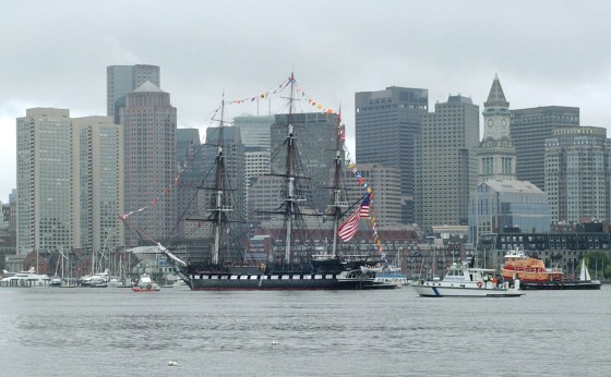 The USS Constitution "Old Ironsides" passes Boston, Saturday, June 10, during Boston Navy Week activities. The USS Constitution is the oldest commissioned warship afloat in the world.