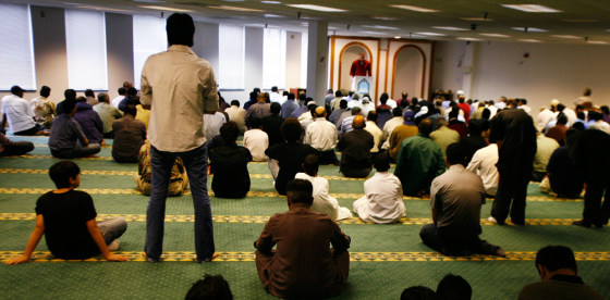 Conservative Muslims gather for Friday prayers at the Institute of Islamic and Arabic Sciences, in Fairfax, Va., on Sept. 1.