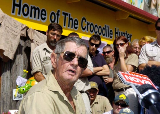 Bob Irwin, father of Australian international media personality and environmentalist Steve Irwin, talks at a press conference outside Australia Zoo in Beerwah, Australia, on Wednesday.